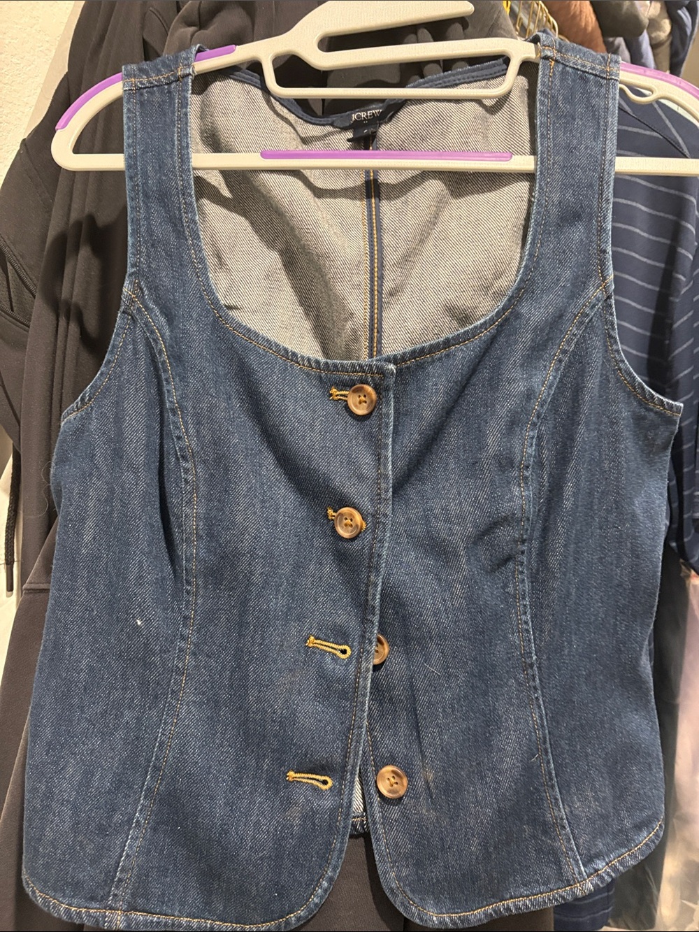 Banana Republic Denim Button-Front Tank Top in Dark Blue